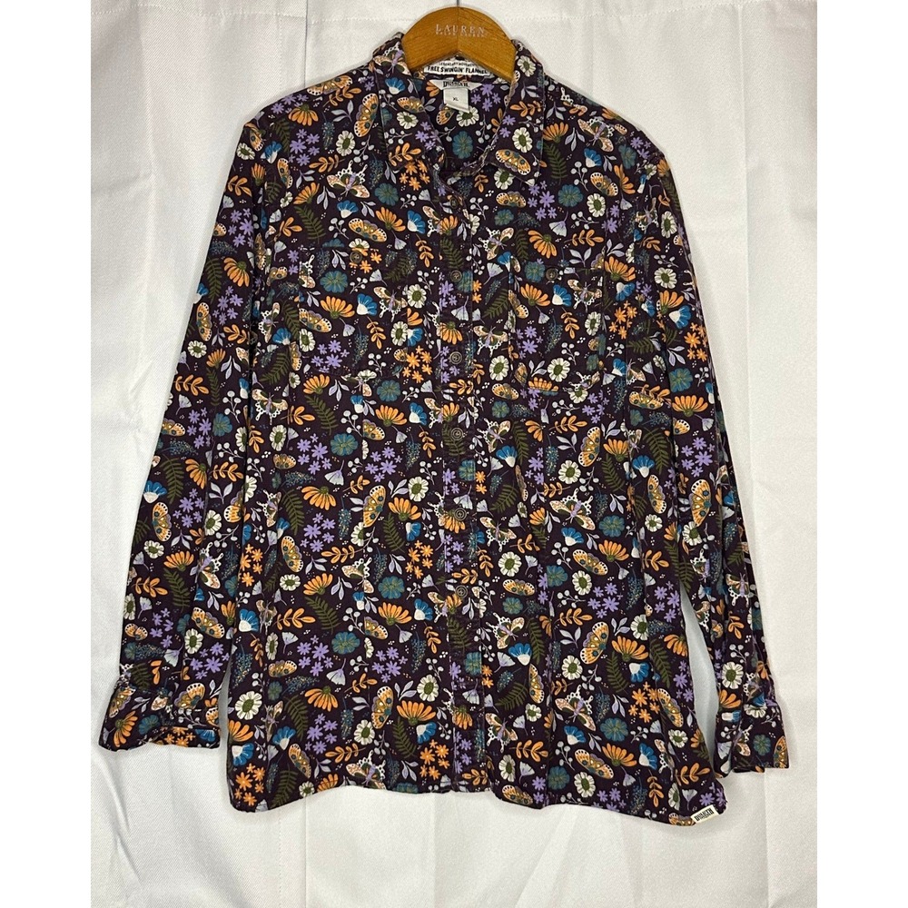 Duluth Trading Free Swingin Flannel Shirt XL Butterfly Floral Purple Cotton - Picture 2 of 9